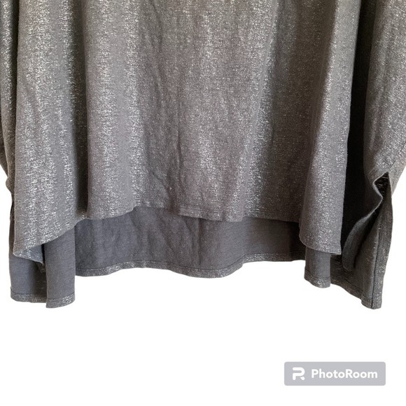 Eileen Fisher Sz XL Silver Gray Metallic Linen Top Blouse Short Sleeve High Low - Picture 4 of 9